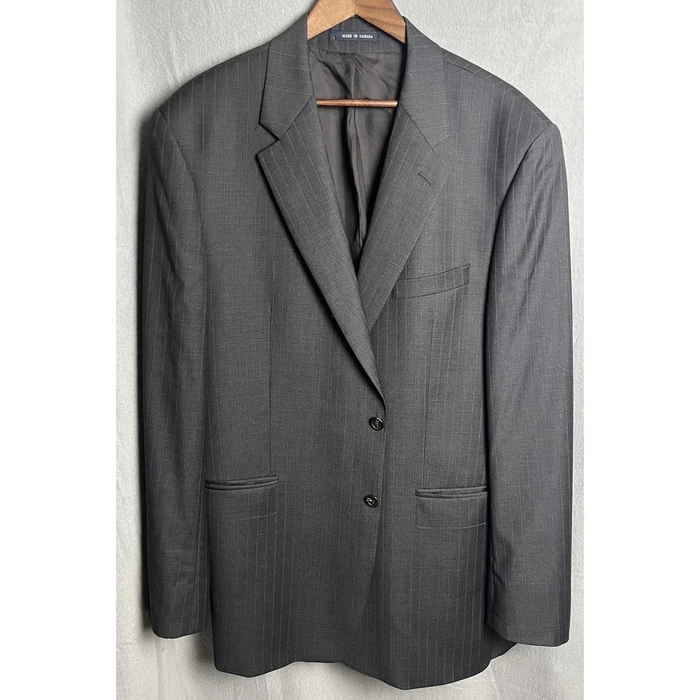 Lauren Ralph Lauren Men's Blazer 46L Charcoal Gray Chalk Stripe Sport Coat‎